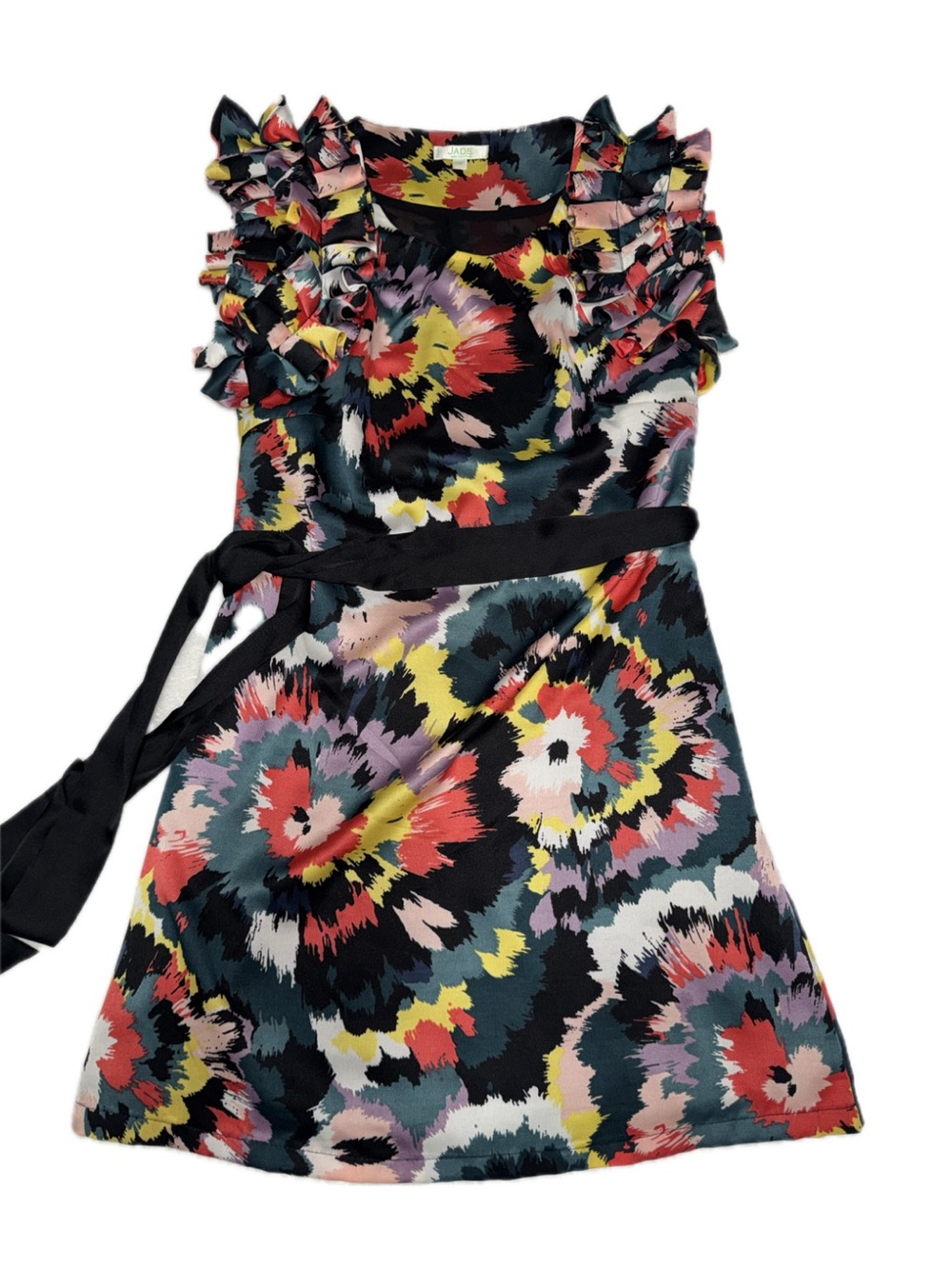 Ruffled Floral Print Jade by Melody Tam Dress in Black Multicolor
